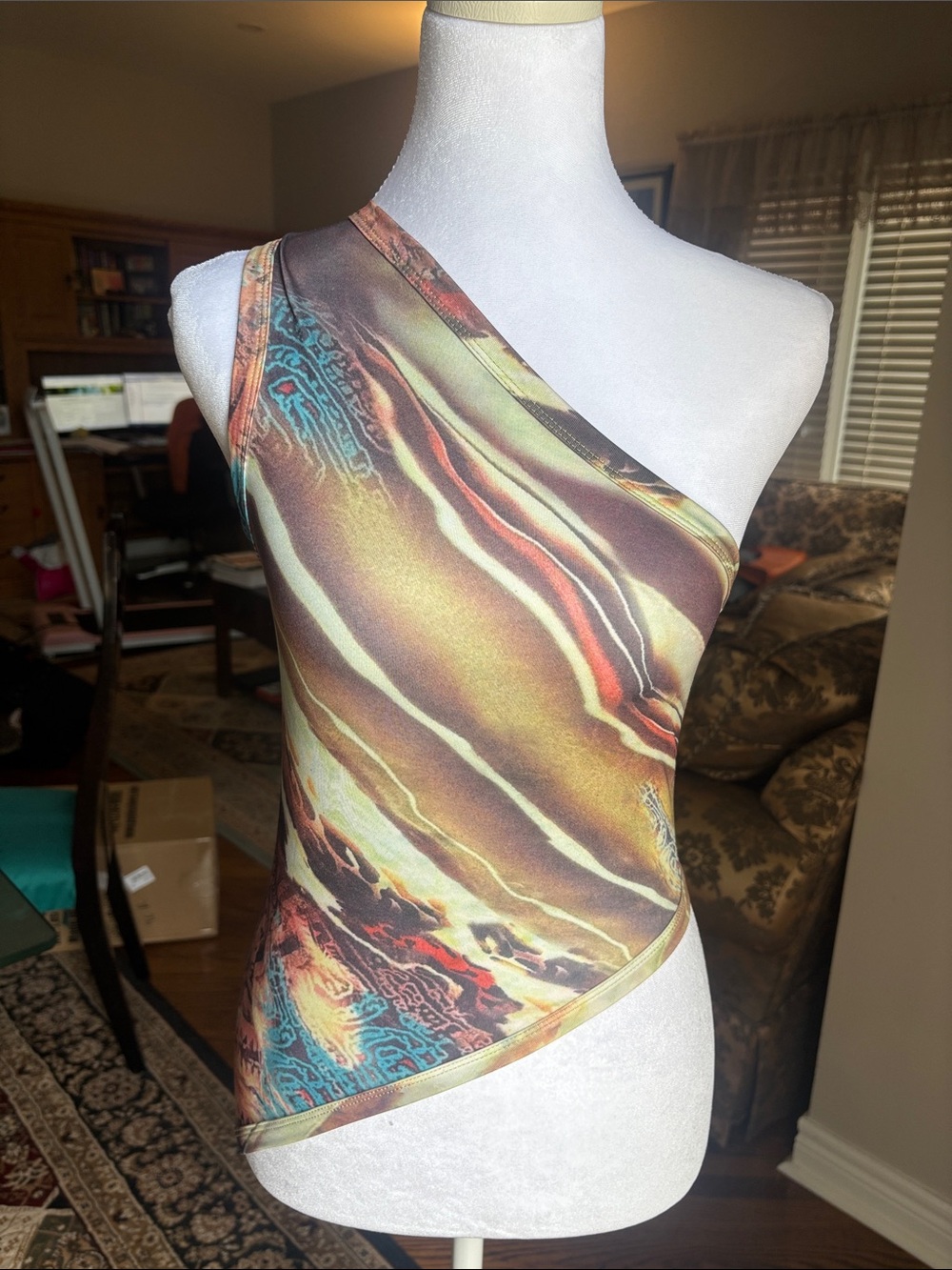 One-Shoulder Abstract Multicolour Tank Top